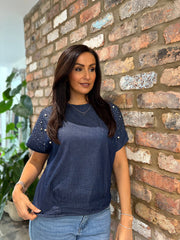 Denim Embellished Top Jocelyn