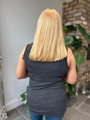 Charcoal Ribbed Lace Vest Trina