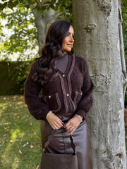 Chocolate Boucle Braid Knit Cardi Florence