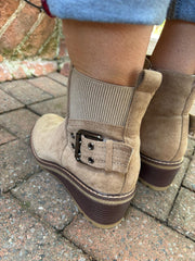 Mocha Buckle Wedge Boots
