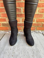 Black Knitted Block Heel Boots
