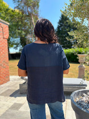Navy Linen Button Top Taylor