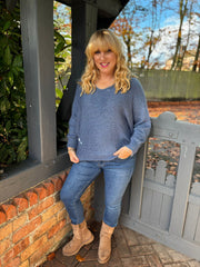 Denim Shimmer V Neck Knit Seren