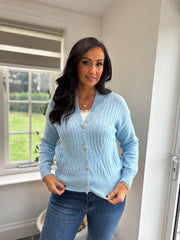 Pale Blue Ribbed Cardigan Lauren