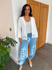 Denim Coastal Print Hareem Trousers