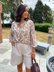 Mocha Abstract Leaf Blouse Hailey