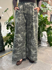 Khaki Camo Wide Leg Trousers
