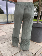 Khaki Crochet Detail Trousers Thelma