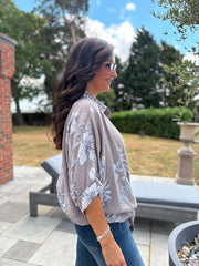 Mocha Botanical Tie Front Blouse Brielle