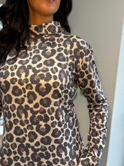 Grey Leopard Print Super Soft Roll Neck