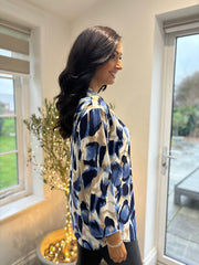 Blue Large Brushed Leopard Blouse Gloria