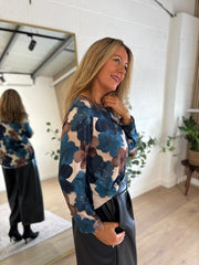 Navy Watercolour Floral Top Gaynor