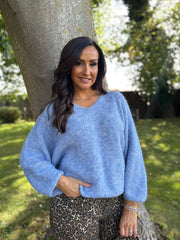 Light Blue V Neck Knit Roxanne
