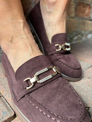 Chocolate Faux Suede Chain Loafer