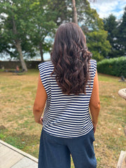 Navy Sleeveless Diamante Stripe Top Caitlyn