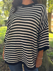 Chocolate Drop Shoulder Stripe Knit Dove