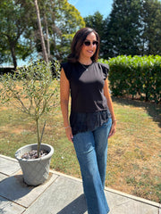 Black Lace Hem Top Yasmin