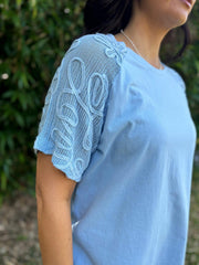 Denim Net Sleeve Applique Tee Gemma