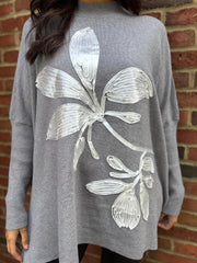 Grey Applique Flower Knit Ella