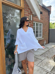 White Bubble Cotton Pocket Blouse Carol