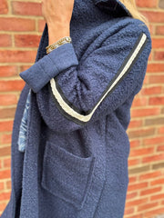 Navy Boucle Stripe Coat Detail Mia