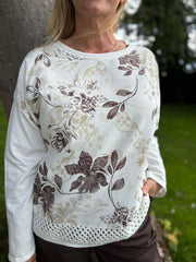 Winter White Crochet Hem Floral Top Ellis