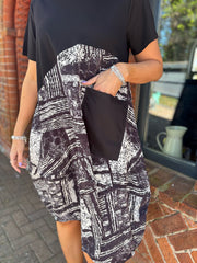 Monochrome Half Printed Pocket Dress Amelia