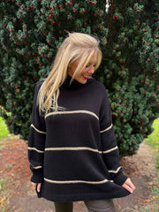 Black Striped Roll Neck Knit Rachel