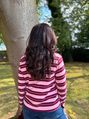 Wine V Neck Striped Sweat Top Demi