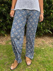 Navy Diamond Pattern Wide Leg Trousers