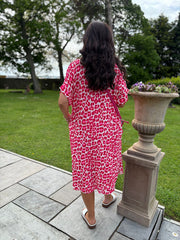 Red Leopard Bubble Cotton Shirt Dress Valerie