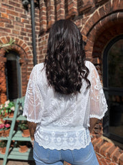 White Floral Lace Panel Top Lucy