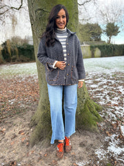 Charcoal Leopard Trim Coat Maisy