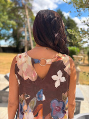 Chocolate Brushed Floral Pattern Dress Valentina