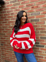 Red Drop Shoulder Striped Knit Mabel