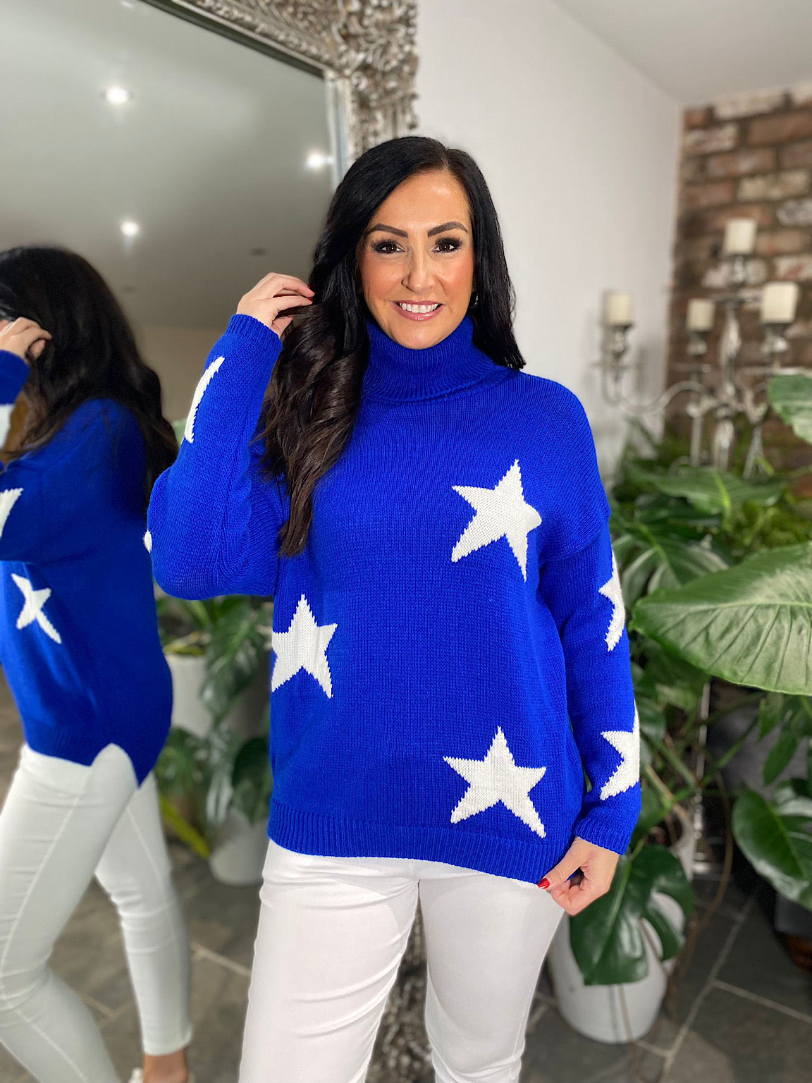 Royal Blue Roll Neck Star Jumper Cathy Tillett s