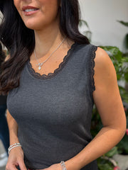 Charcoal Ribbed Lace Vest Trina