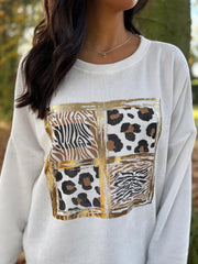 Winter White Chenille Metallic Print Sweatshirt Maddie