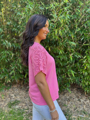 Candy Pink Net Sleeve Applique Tee Gemma