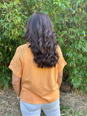 Apricot Net Sleeve Applique Tee Gemma