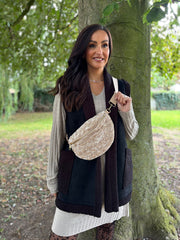 Stone Textured Velour Crossbody Bag