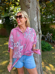 Rose Botanical Tie Front Blouse Brielle