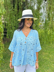 Blue Paisley Bubble Cotton Top Quinley