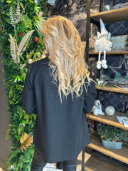 Black Button Sleeve Shimmer Top Stevie