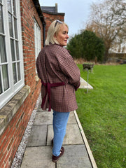 Wine Checked Belted Jacket Clementine
