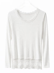 White Ribbed Lace Trim Top Madeline