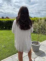 Stone Bubble Cotton Crochet Hem Blouse Jo