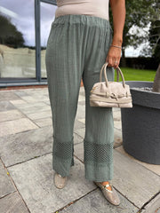 Khaki Crochet Detail Trousers Thelma