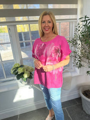 Pink Brushed Floral Print Top Alexis