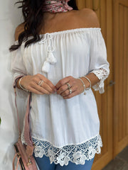 White Bardot Tassel Top Adeline